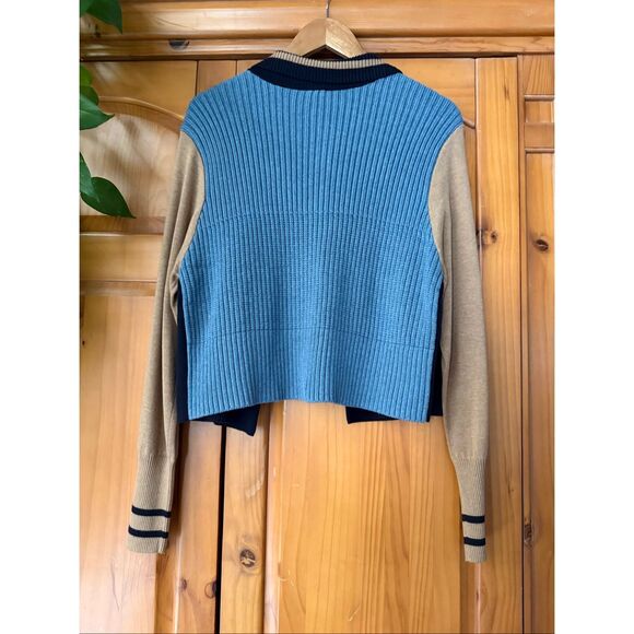 CAbi Varsity Colorblock Cardigan Sweater Jacket – Navy/Tan/Blue – XL – NWT - Picture 5 of 12